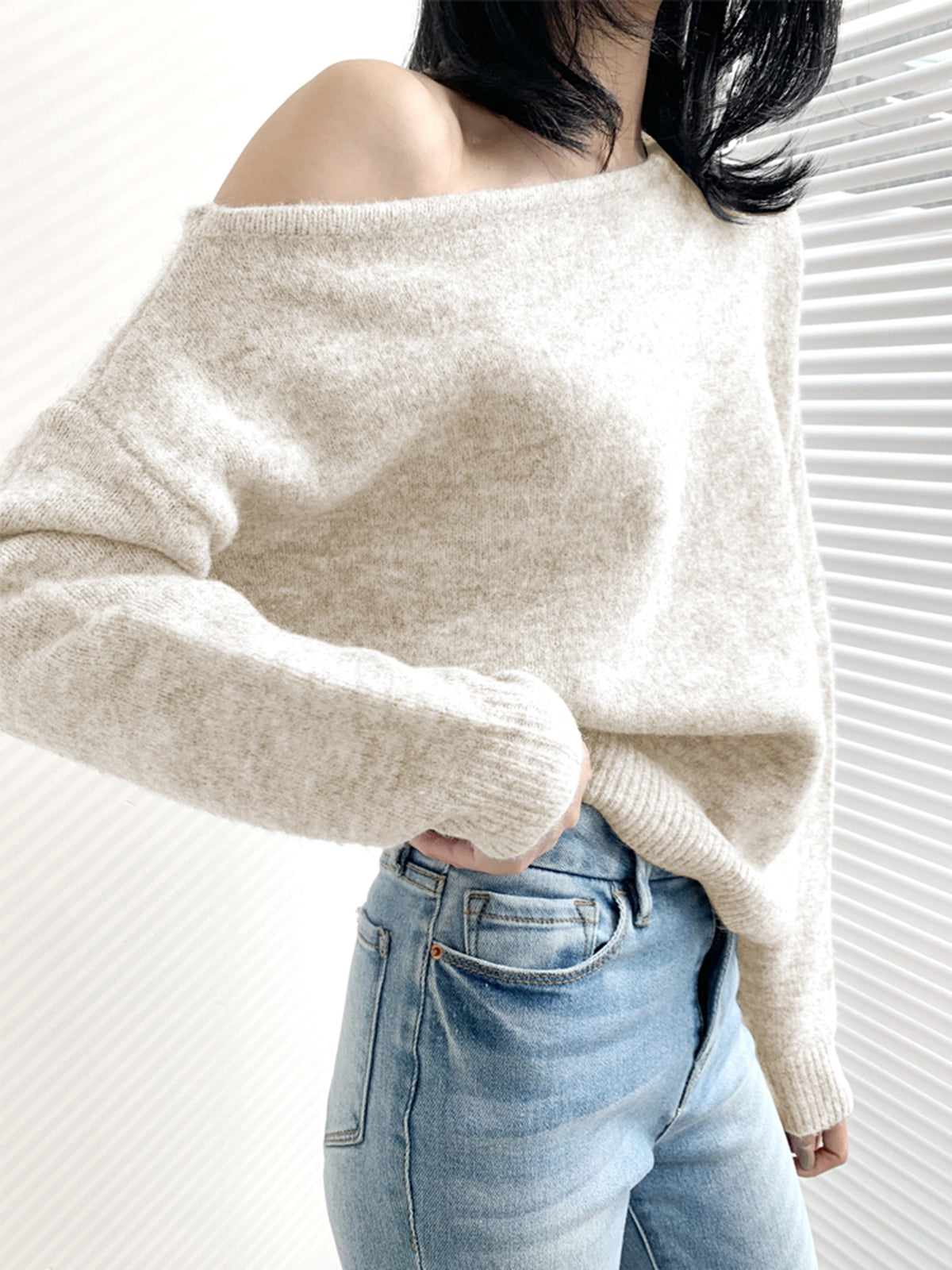 Robe souple pour femme | Pull élégant à épaules dénudées