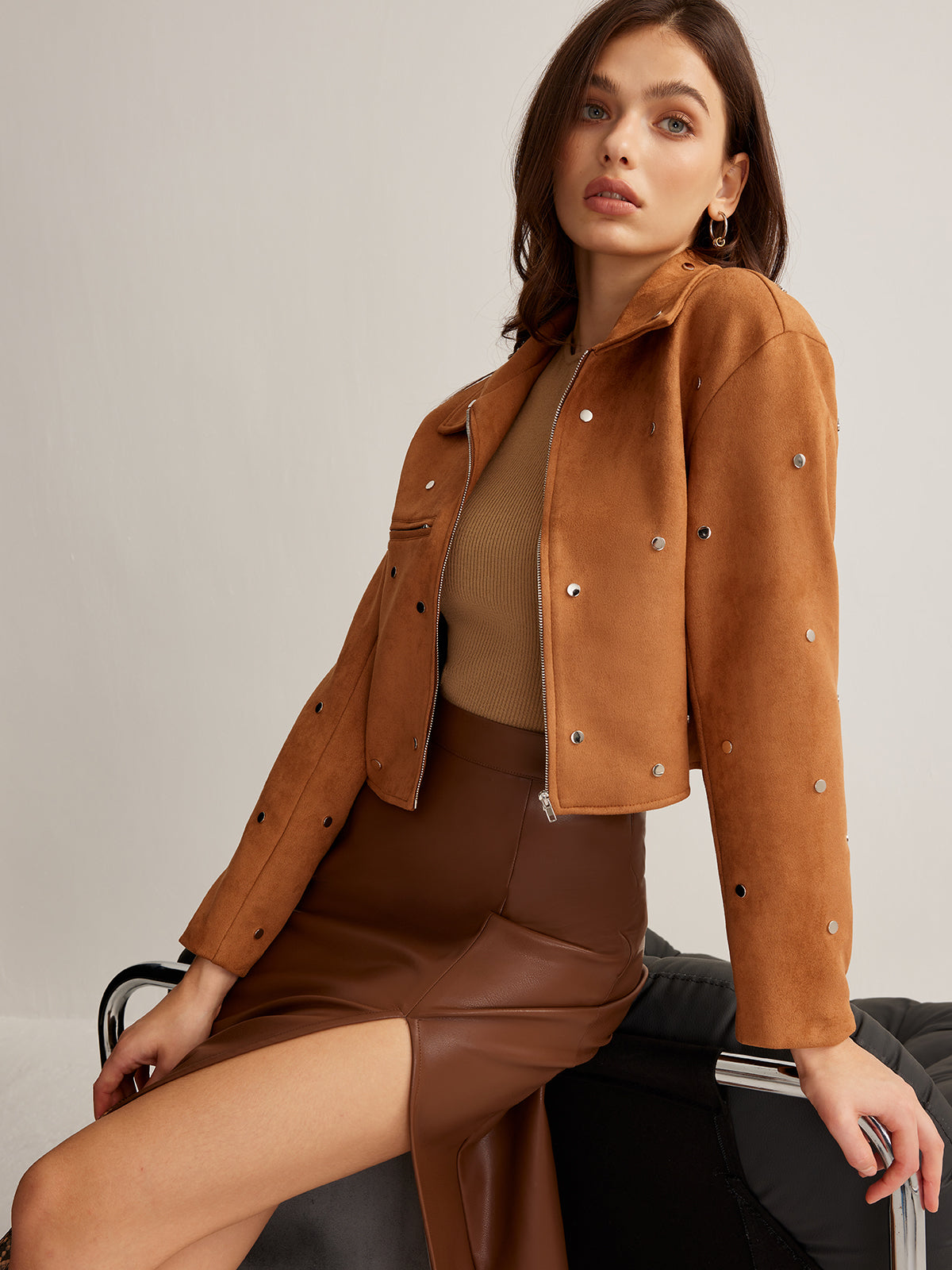 Modische Reißverschlussjacke Damen Cropstyle - IdealeKleiden