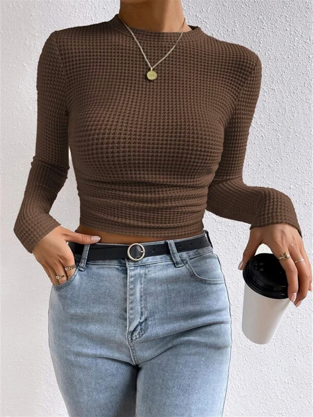 Pulls slim chics à motif gaufré pour femme