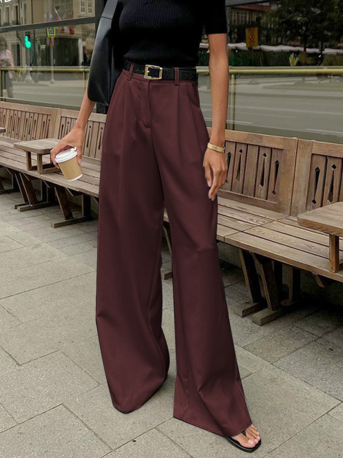 Pantalon plissé ample pour femme avec ceinture élégant