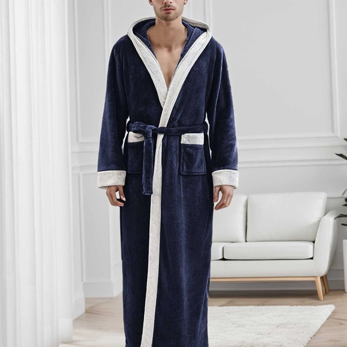 Peignoir long homme à capuche chaud d'hiver