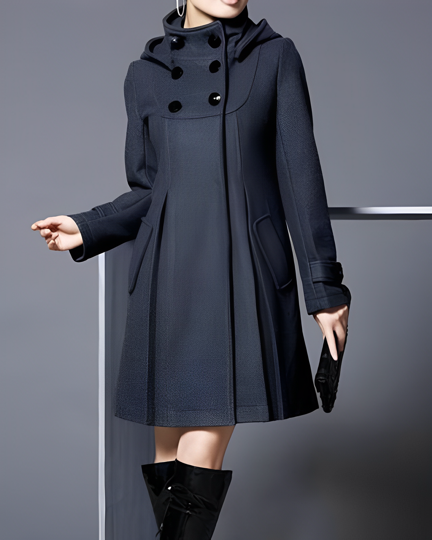 Manteau d'hiver femme, coupe évasée, capuche, double doublure