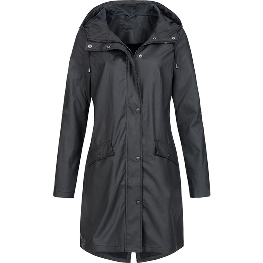 Veste d'extérieur imperméable longue noire coupe-vent