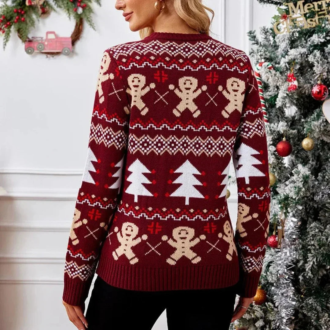 Weihnachtspullover Frauen Rundhals Fake Look - IdealeKleiden