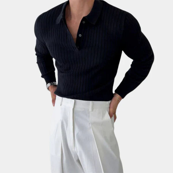 Pull homme slim fit avec motif côtelé et col classique