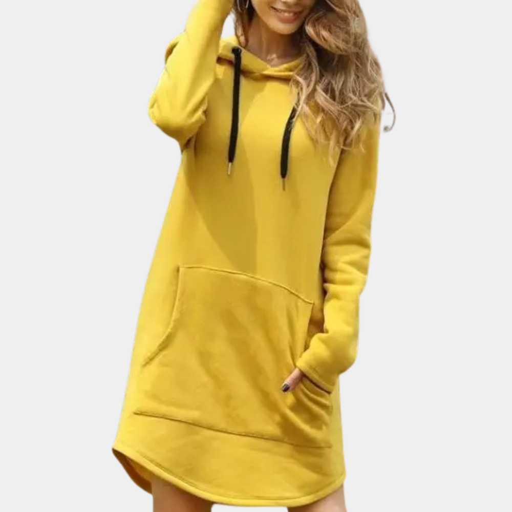 Pull femme long à capuche hiver