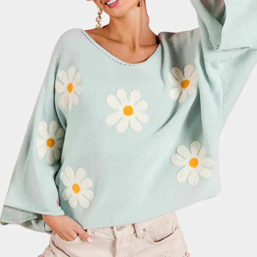 Pull à fleurs femme élégant brodé