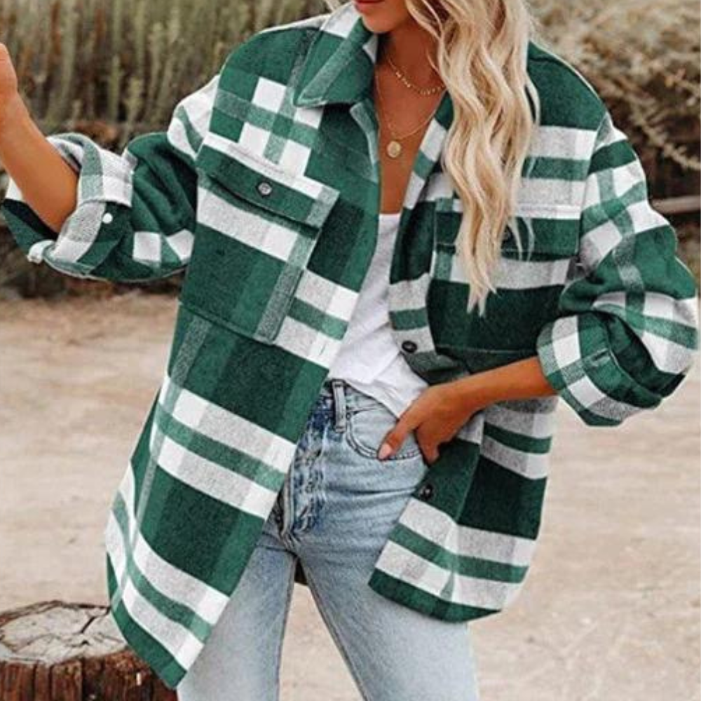 Veste élégante à carreaux chaude pour femme - Automne