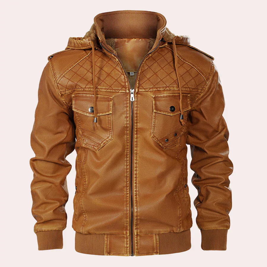 Blouson en cuir élégant pour homme, style moderne à capuche