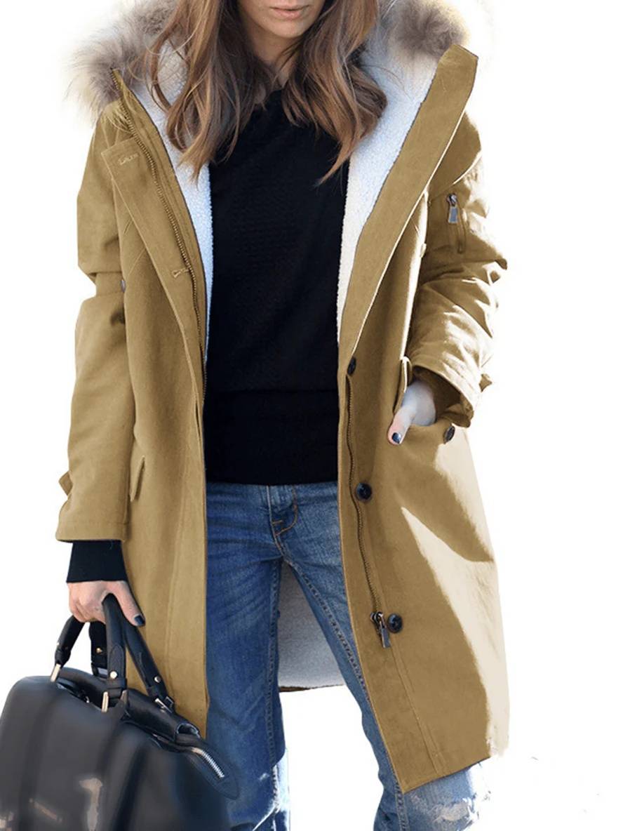 Parka d'hiver long pour femme avec capuche en fausse fourrure