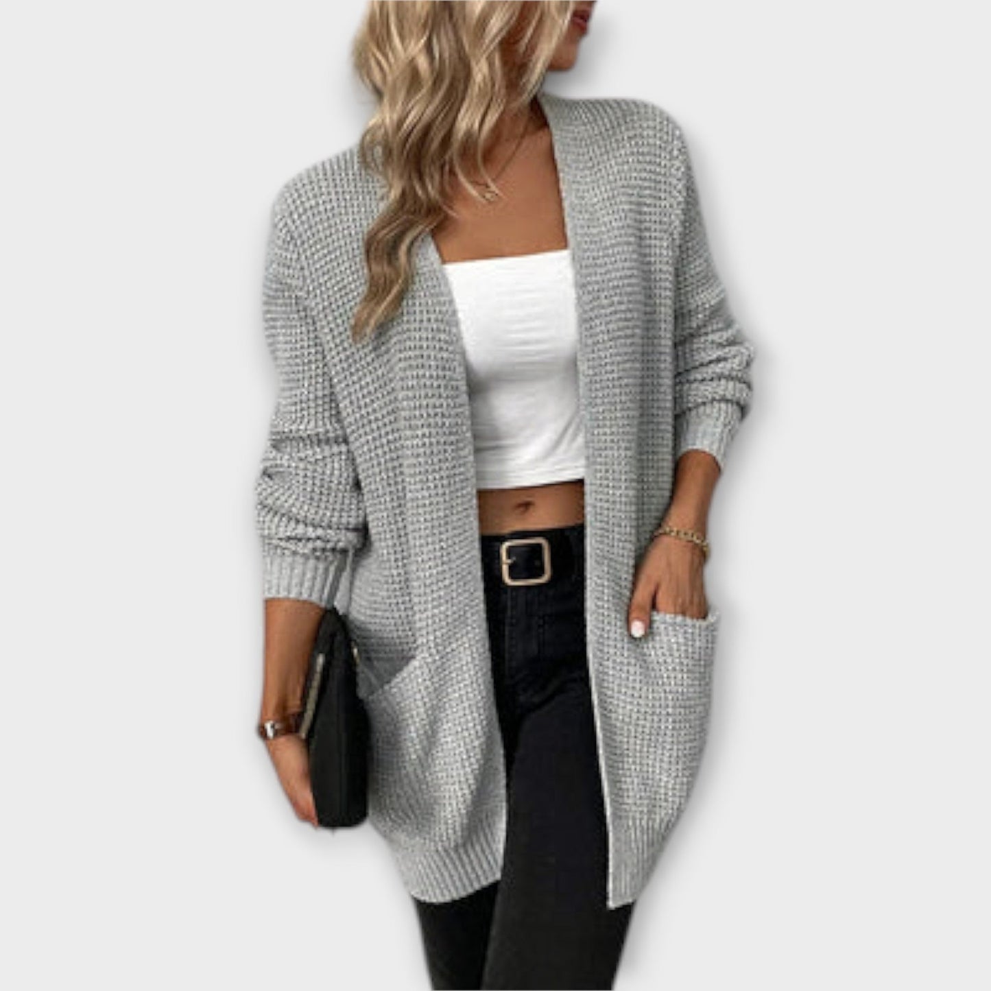 Cardigan long pour femme à manches longues avec poches confortable