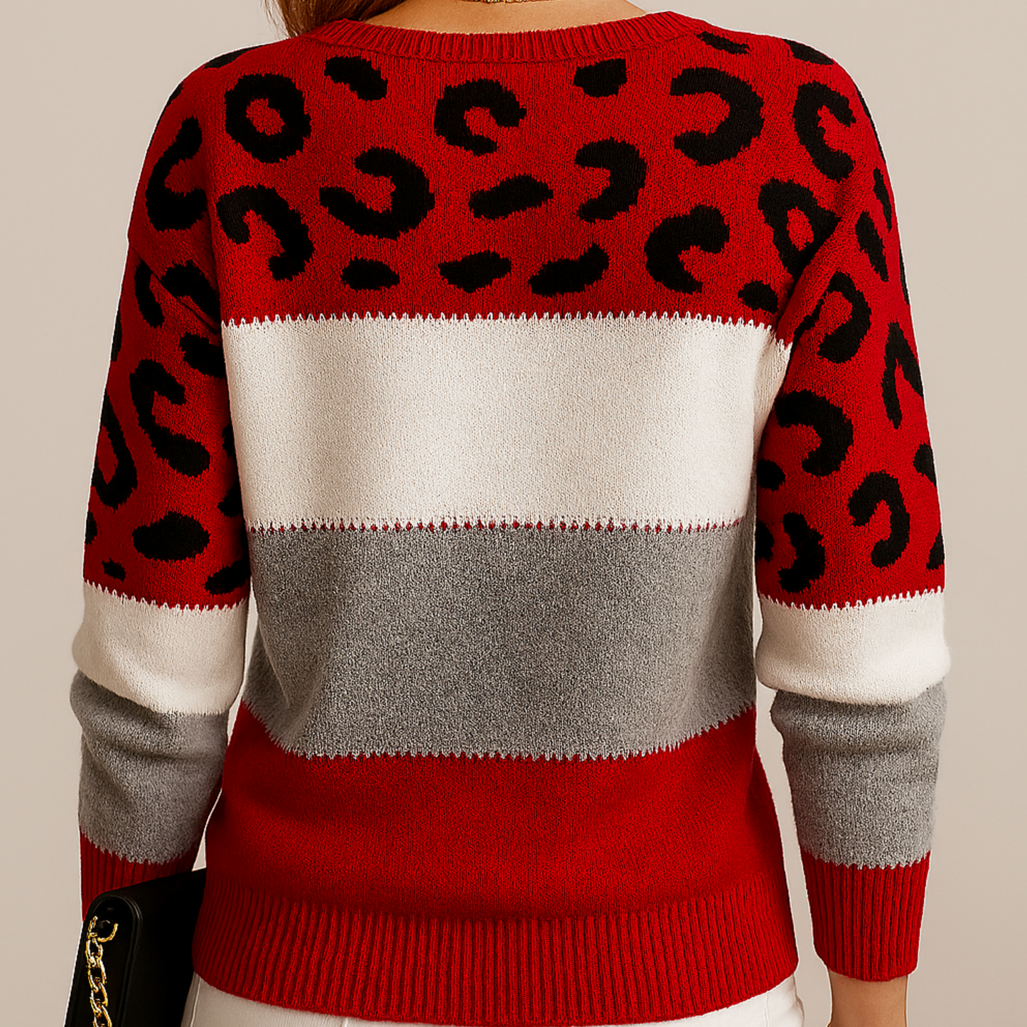 Pull tricoté doux à motif léopard pour femme