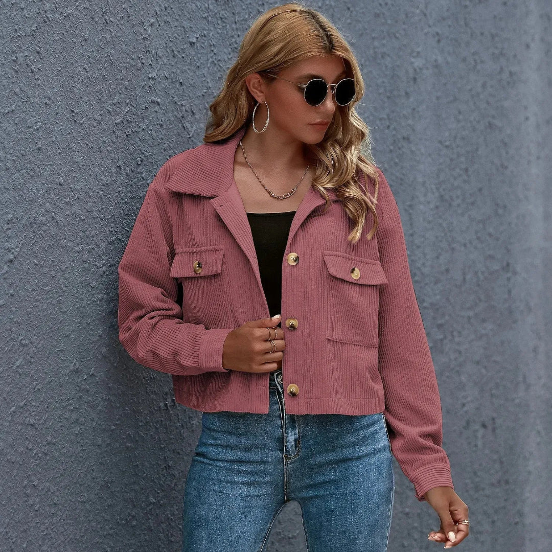 Veste courte en velours côtelé stylée avec col