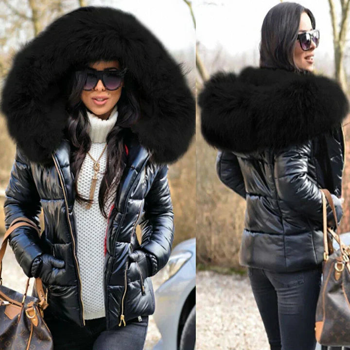 Manteau d'hiver tendance avec doublure en fausse fourrure et capuche