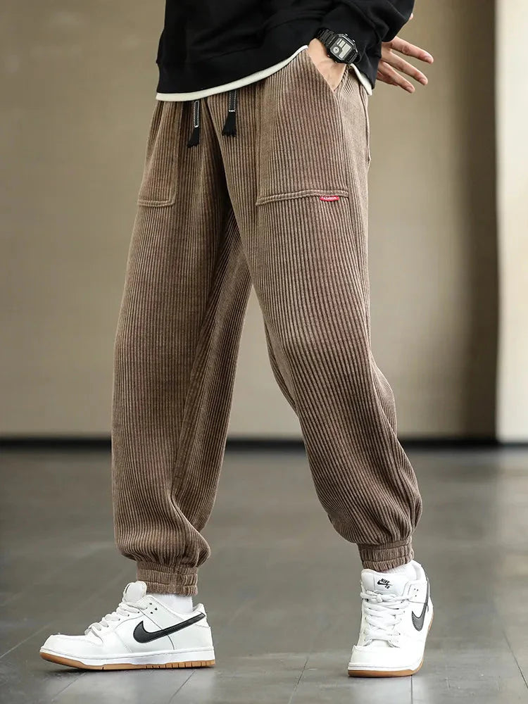 Pantalon en velours côtelé pour homme, coupe jogger, confortable, en coton