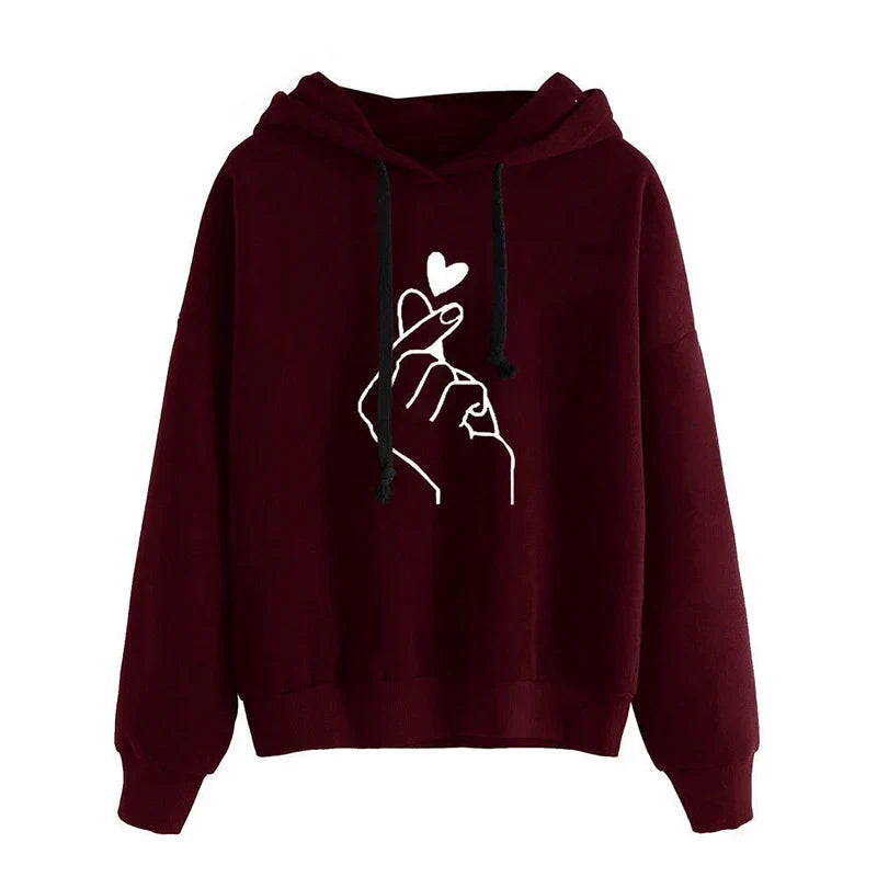 Sweat à capuche douillet en polaire, motif cœur avec doigts