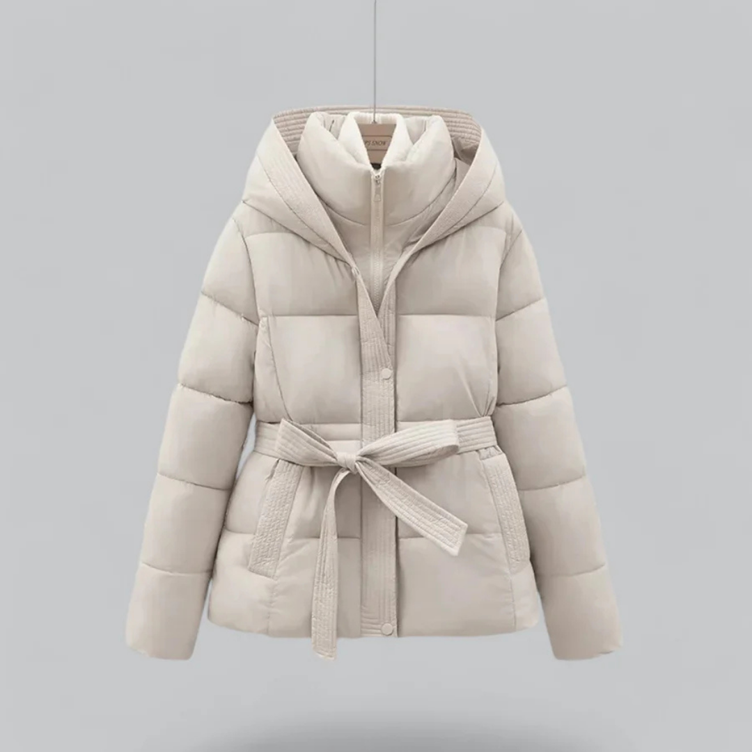 Veste doudoune élégante pour femme avec capuche et ceinture