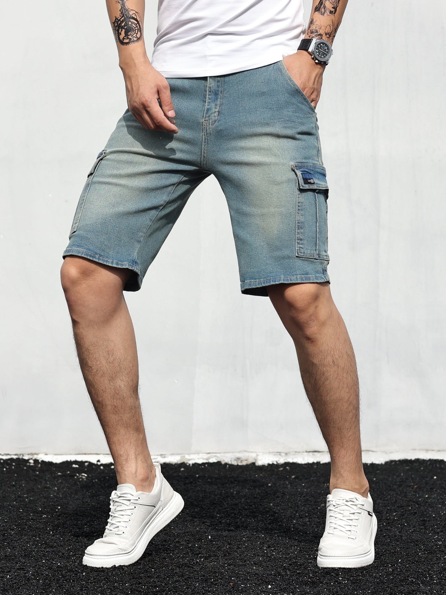 Shorts cargo en jean stretch confortables pour homme