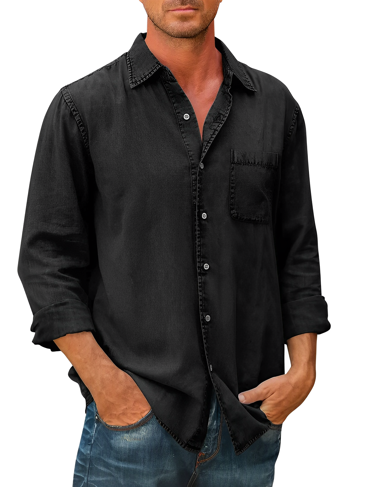 Chemise en jean homme Manches longues Col moderne