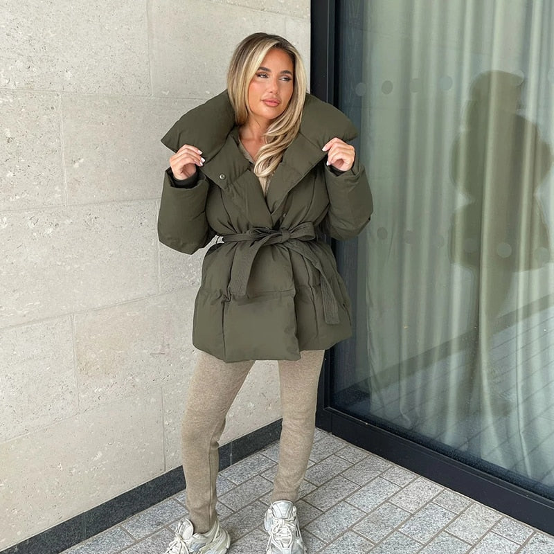 Parka d'hiver femme épais et chaud avec ceinture