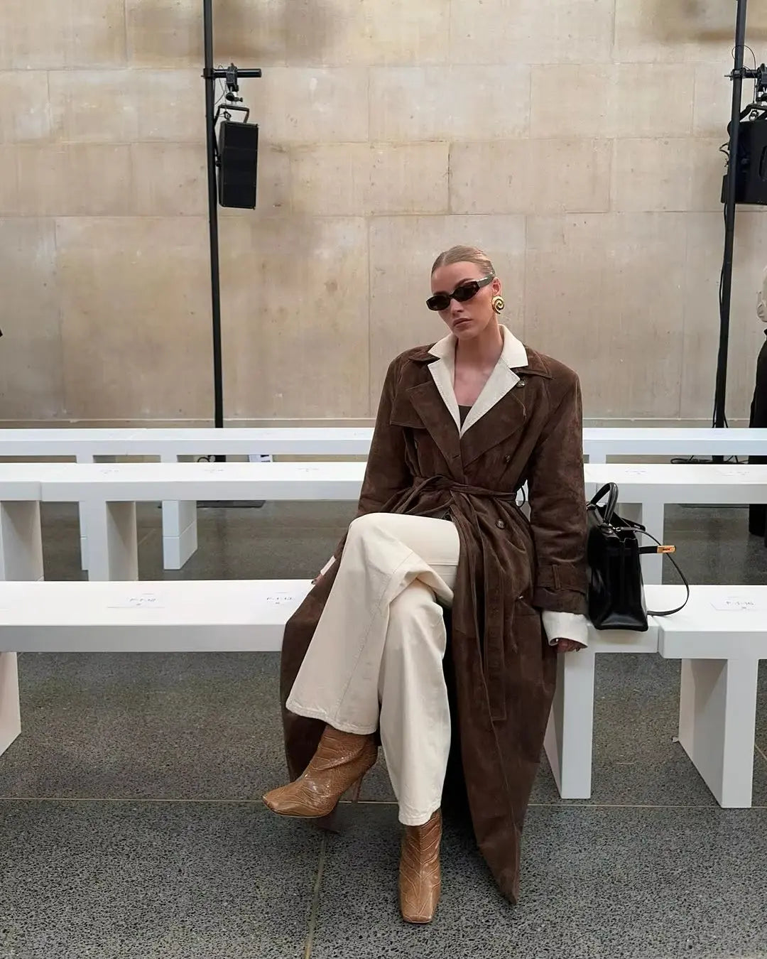 Damen Trenchcoat Wildeleder Elegant mit Taillengürtel - IdealeKleiden