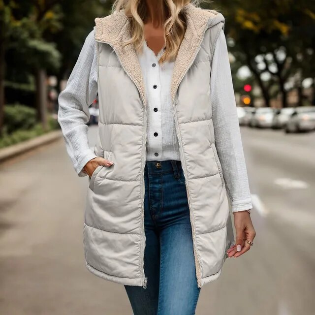 Gilet polaire à capuche chaud pour femme