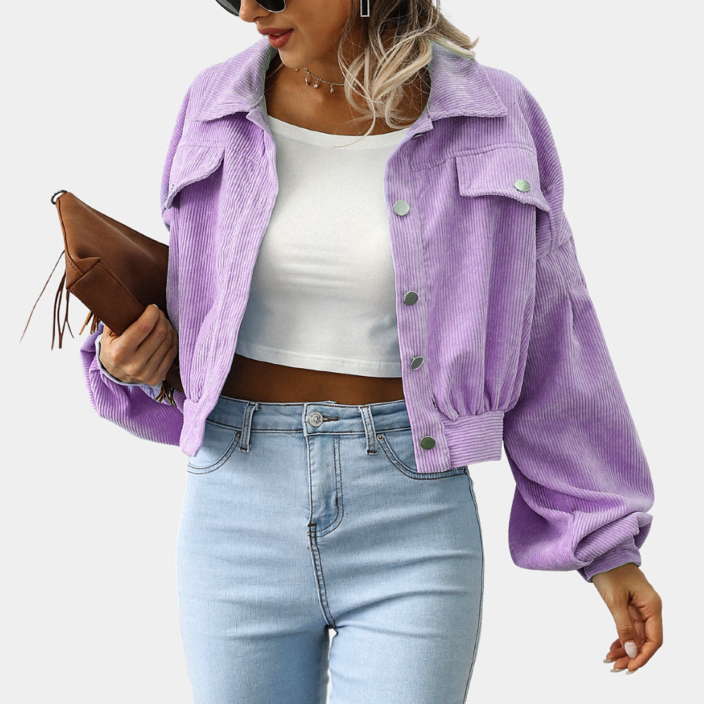 Veste femme mode tissu côtelé courte boutons