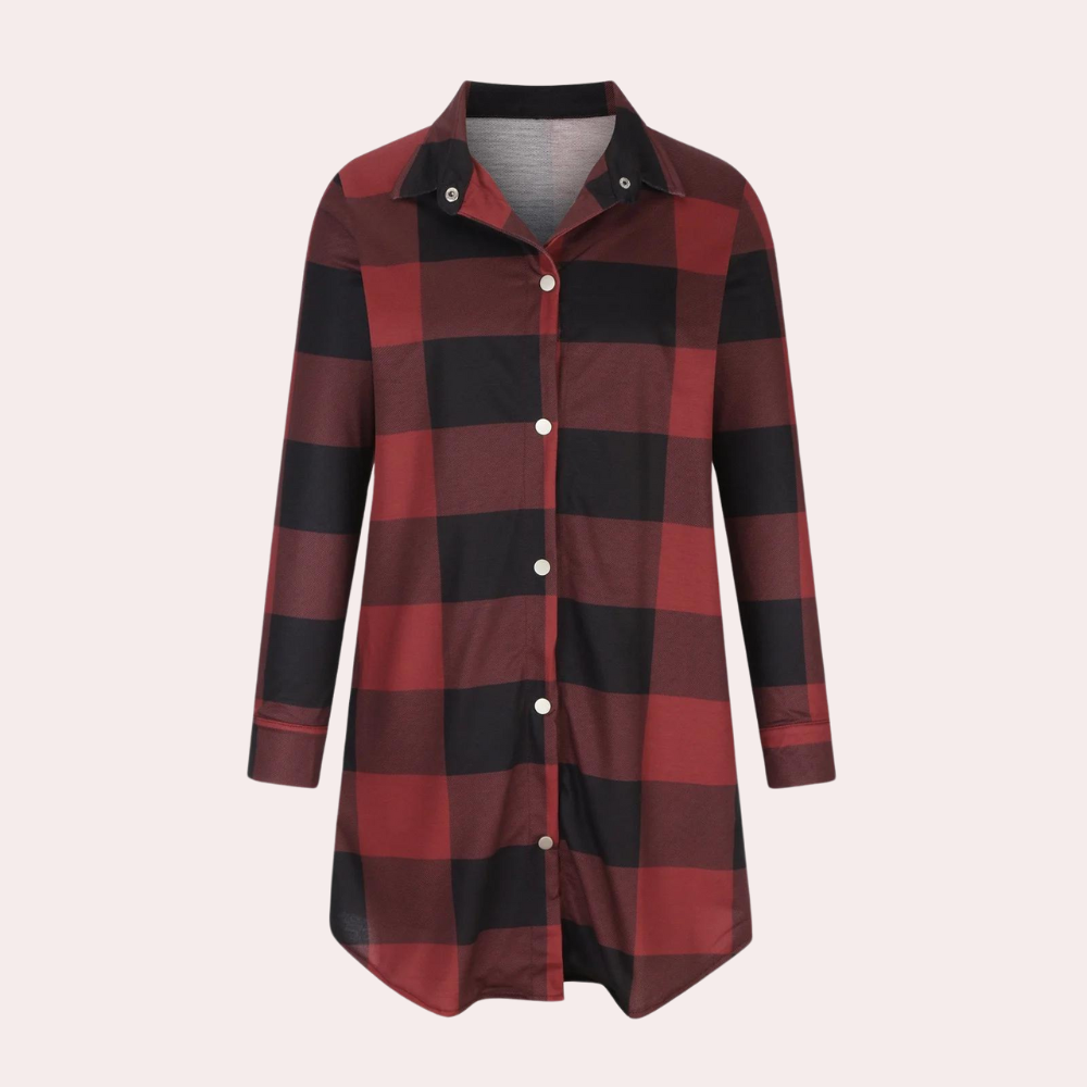 Veste d'automne femme à carreaux longueur midi