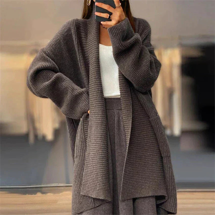 Cardigan long en tricot col châle
