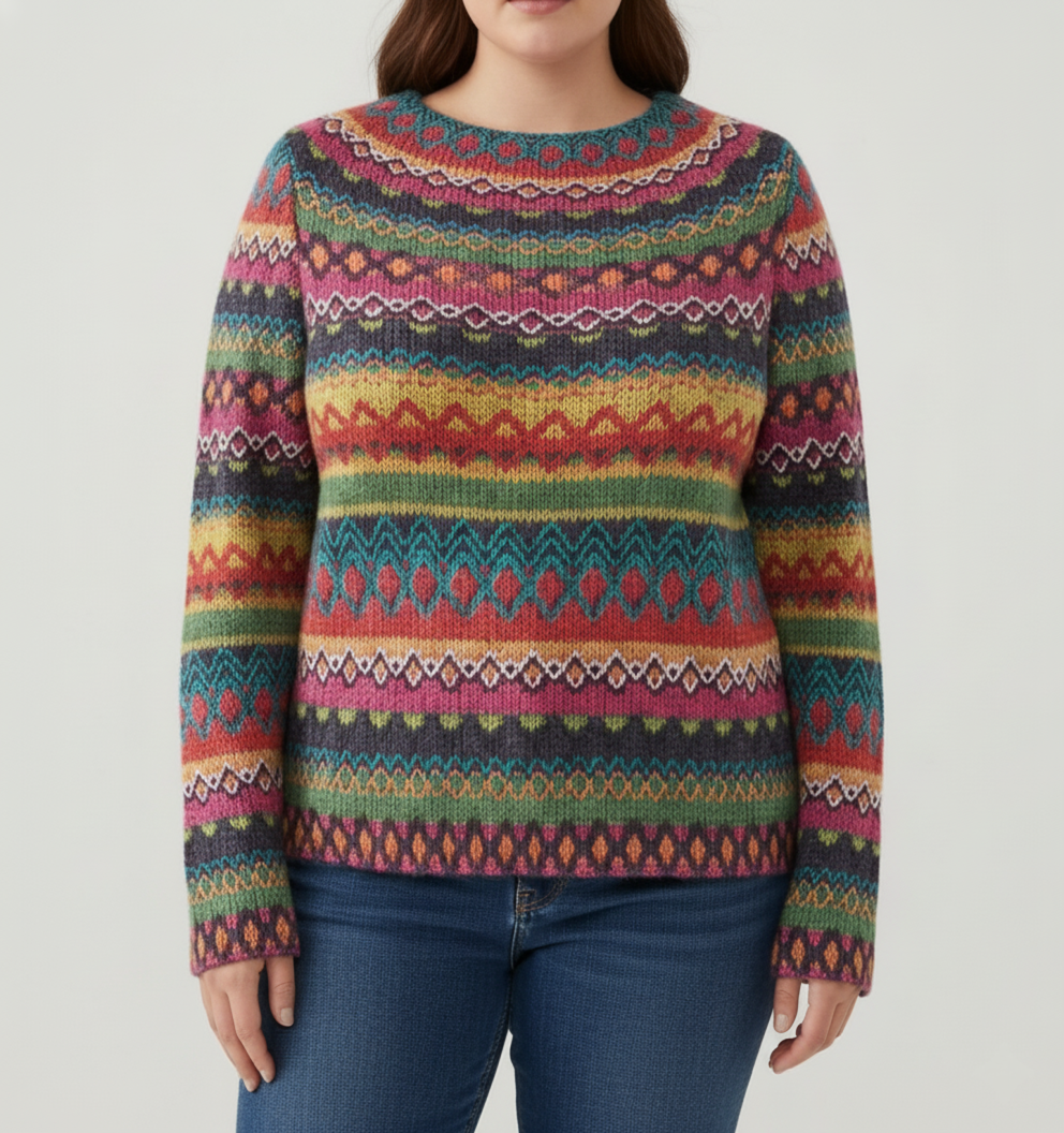 Pull-over en tricot multicolore à carreaux grande taille pour femmes