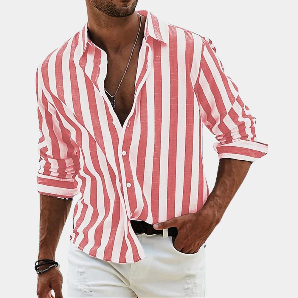 Chemise élégante à rayures pour homme, manches longues, été