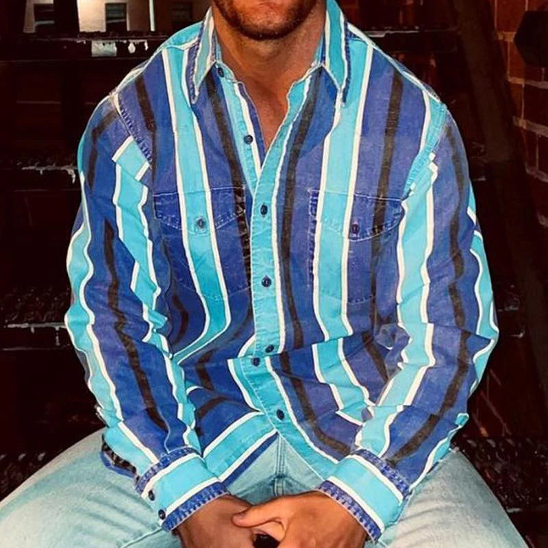 Chemise homme à manches longues rayée style vintage