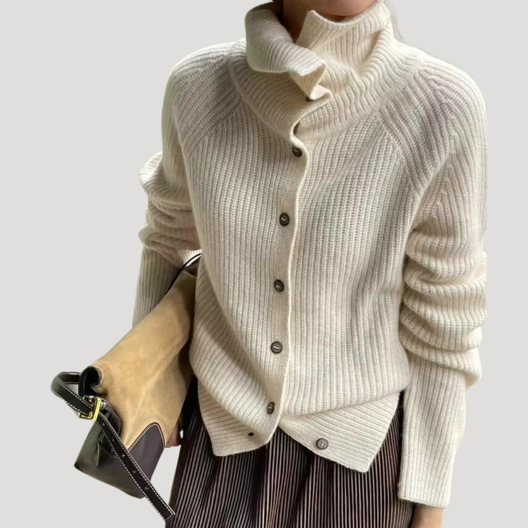 Gilet long en grosse maille à manches longues avec boutons pour femme
