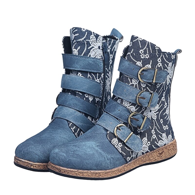 Bottes élégantes femme design rétro boucle en métal