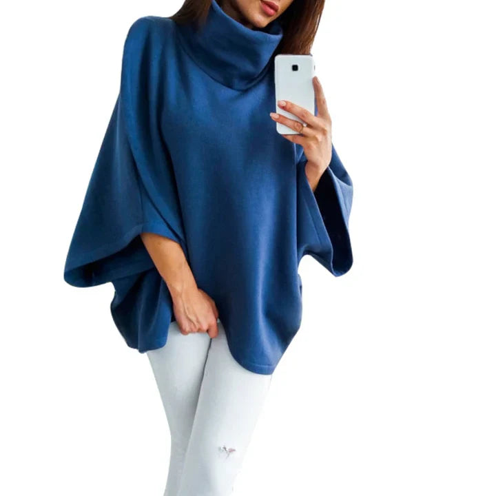 Pull poncho col roulé moderne femme