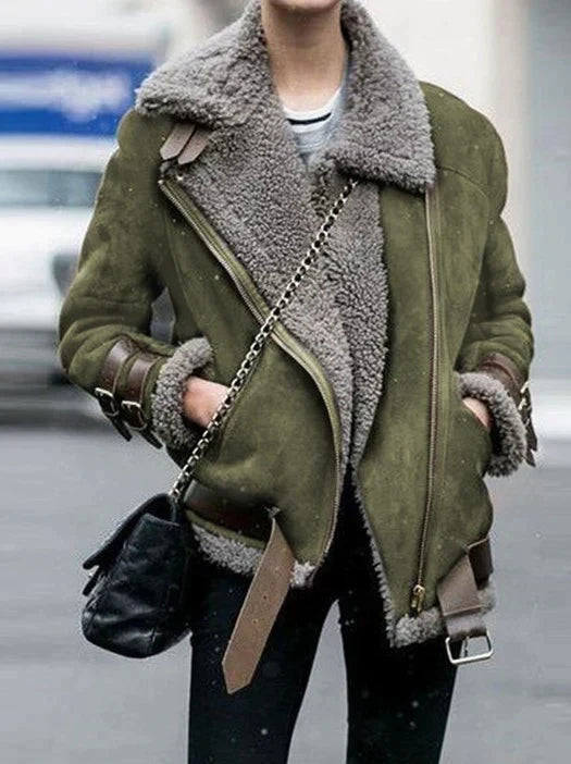 Manteau d'hiver femme style aviateur en fausse fourrure