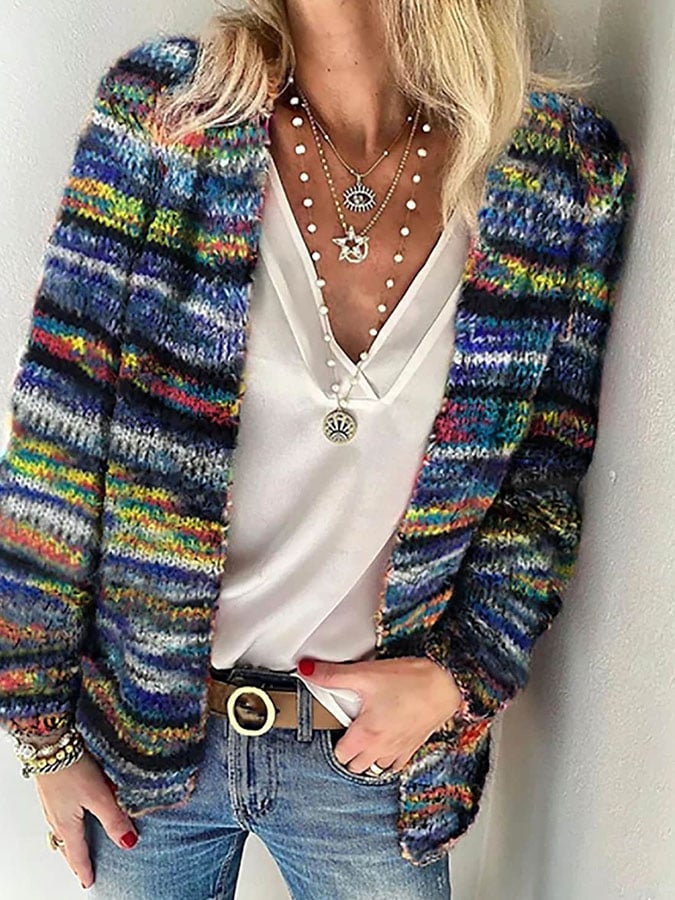 Cardigan femme tricoté main Multicolore Élégant