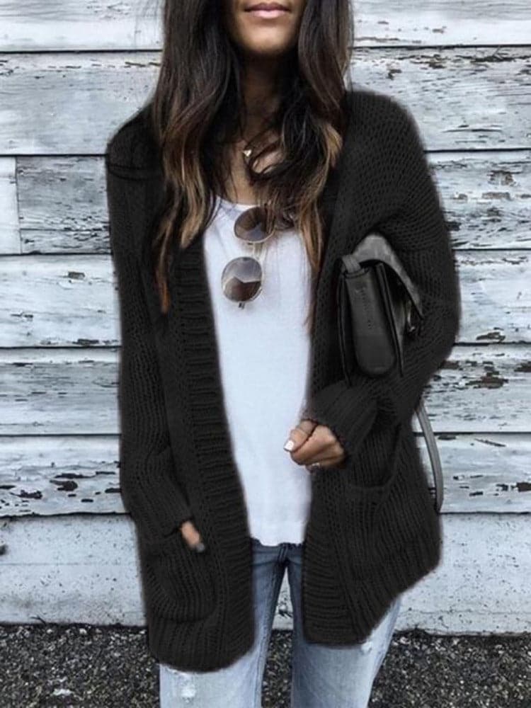 Cardigan en tricot à manches longues pour femmes avec poches