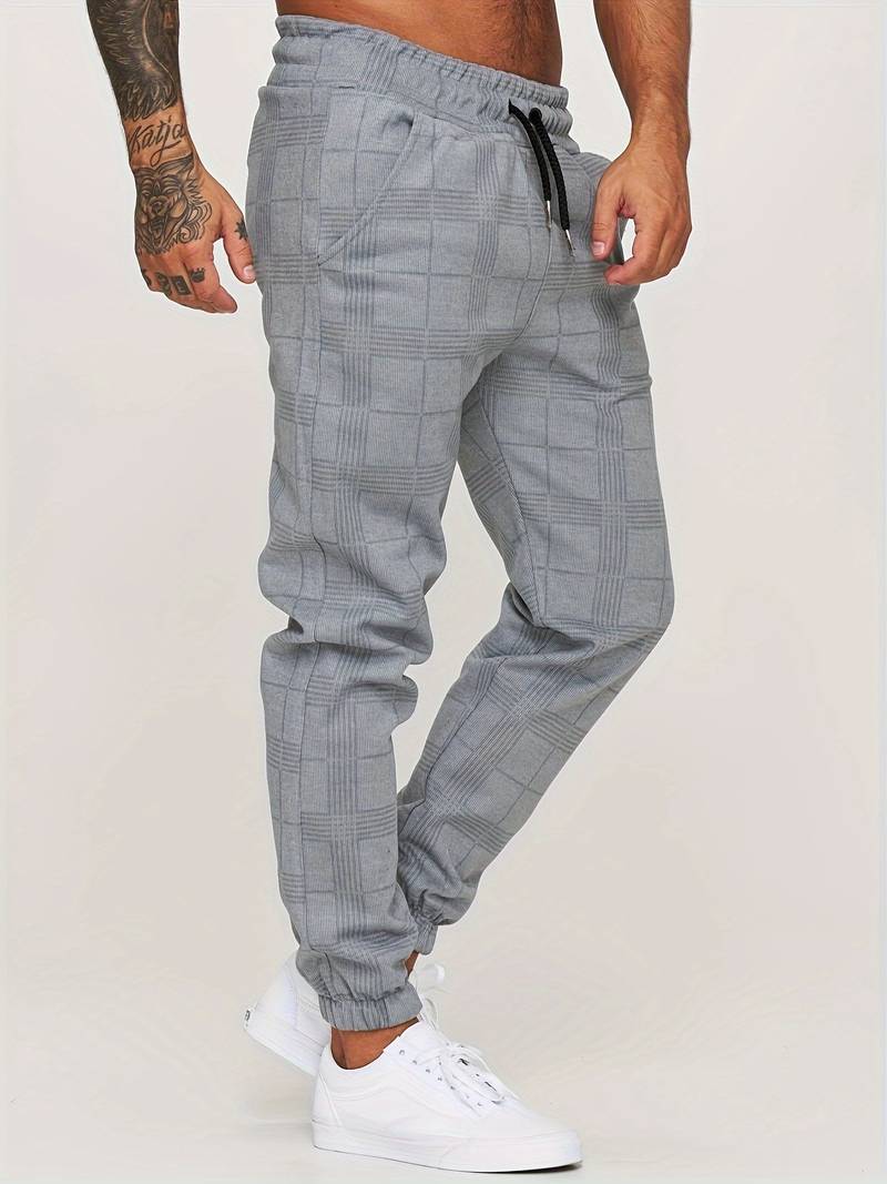 Pantalon de survêtement confortable à carreaux pour homme, taille élastique