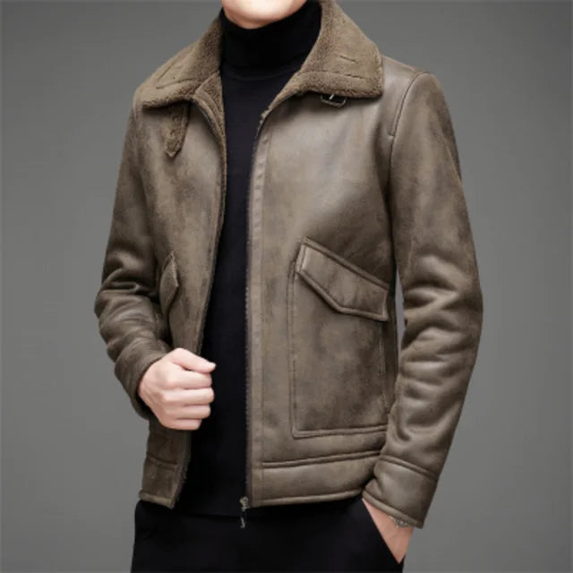 Blouson en cuir vegan pour homme avec doublure en polaire chaude