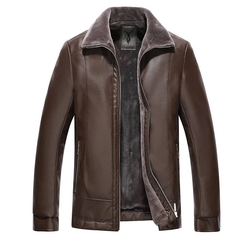 Blouson en cuir doublé polaire chaude, fourrure épaisse