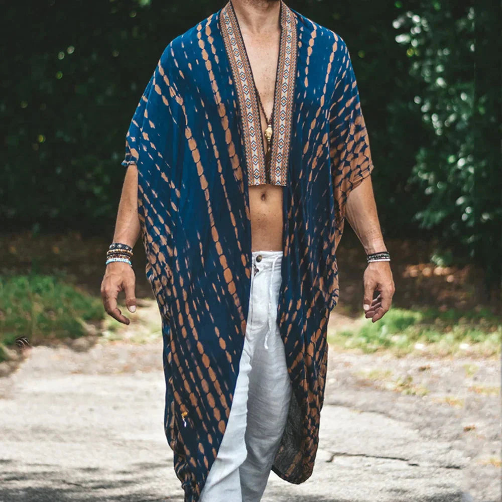 Chemise homme longue ouverte devant style bohème été