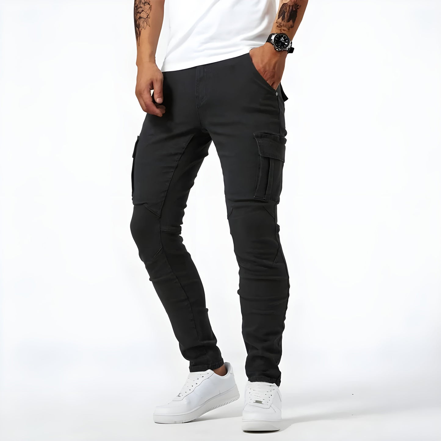 Pantalon cargo homme slim multipoches