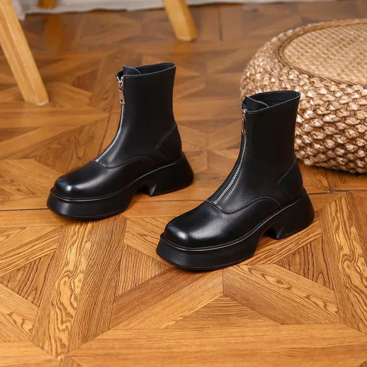Bottes en cuir véritable, mode hiver femme