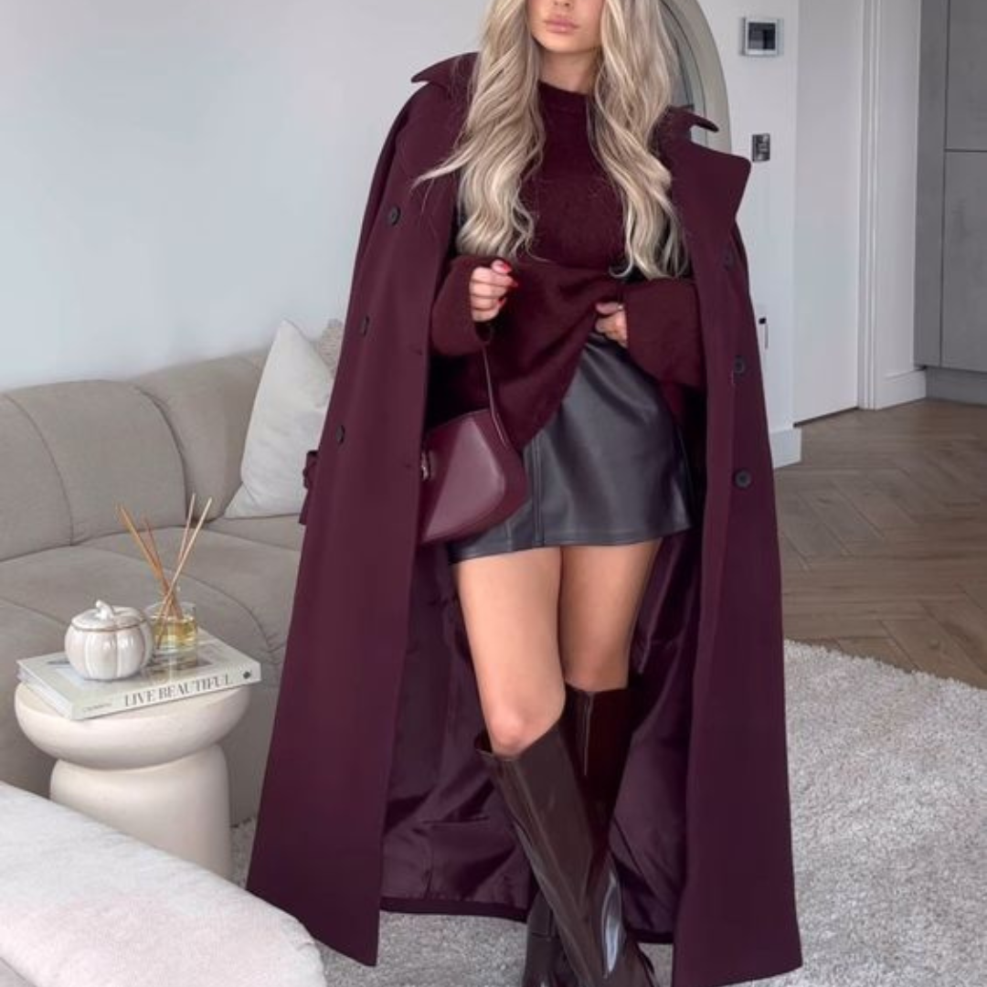 Damen Winterjacke Lang Mantel Gürtel Verschluss - IdealeKleiden