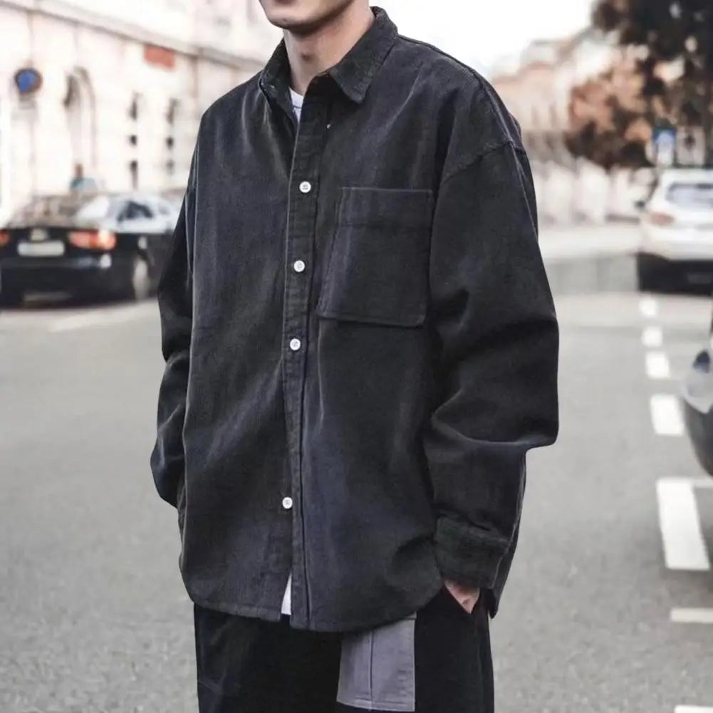 Chemise homme manches longues en velours côtelé