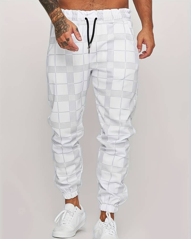 Pantalon de jogging élastique à carreaux pour homme