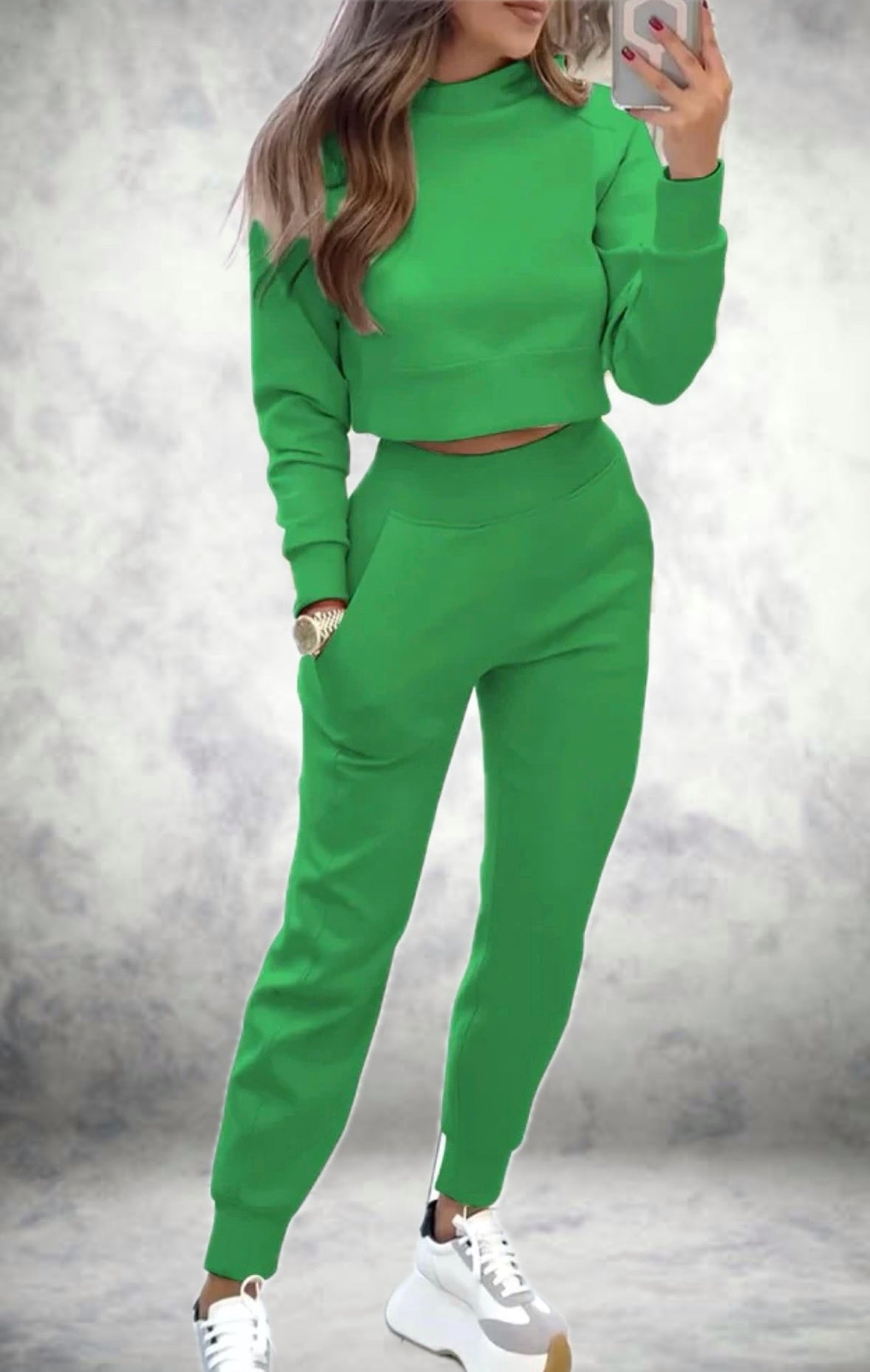 Survêtement stylé pour femme, manches longues, pantalon taille haute