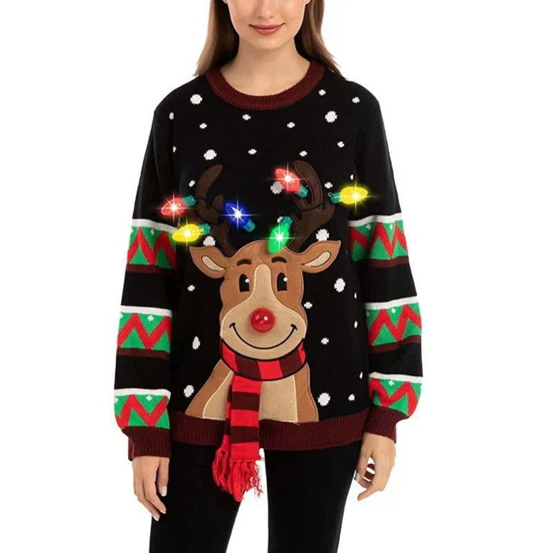 Pull de Noël femme avec LED motif renne