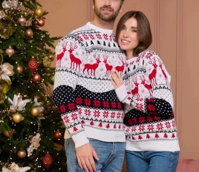 Pull de Noël unisexe tricoté avec motif de renne